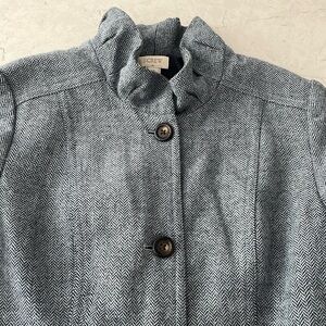 J.Crew Ruffle Neck Blue Wool Mix Jacket